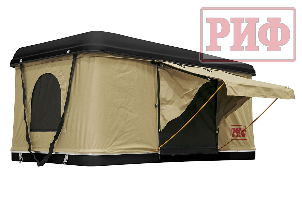 Палатка на крышу автомобиля РИФ Hard RT04-125, корпус черный, тент песочный